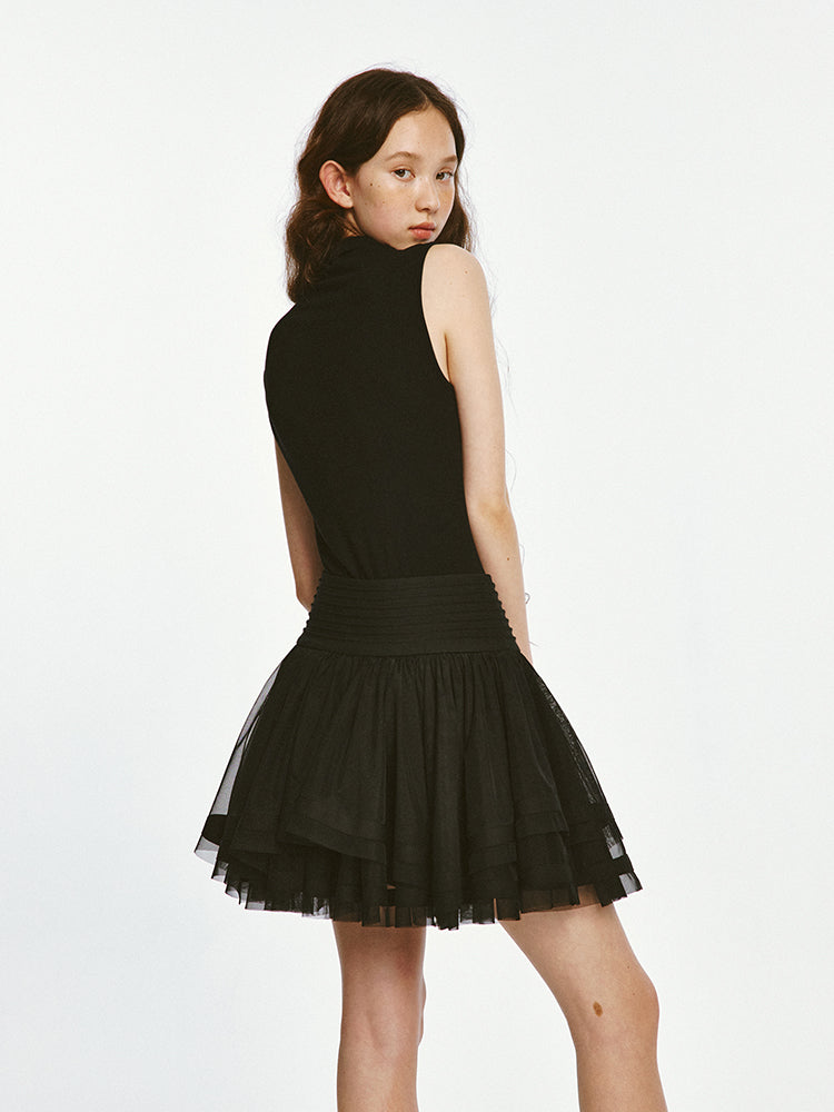 Fake Two-piece Mesh Sleeveless Dress