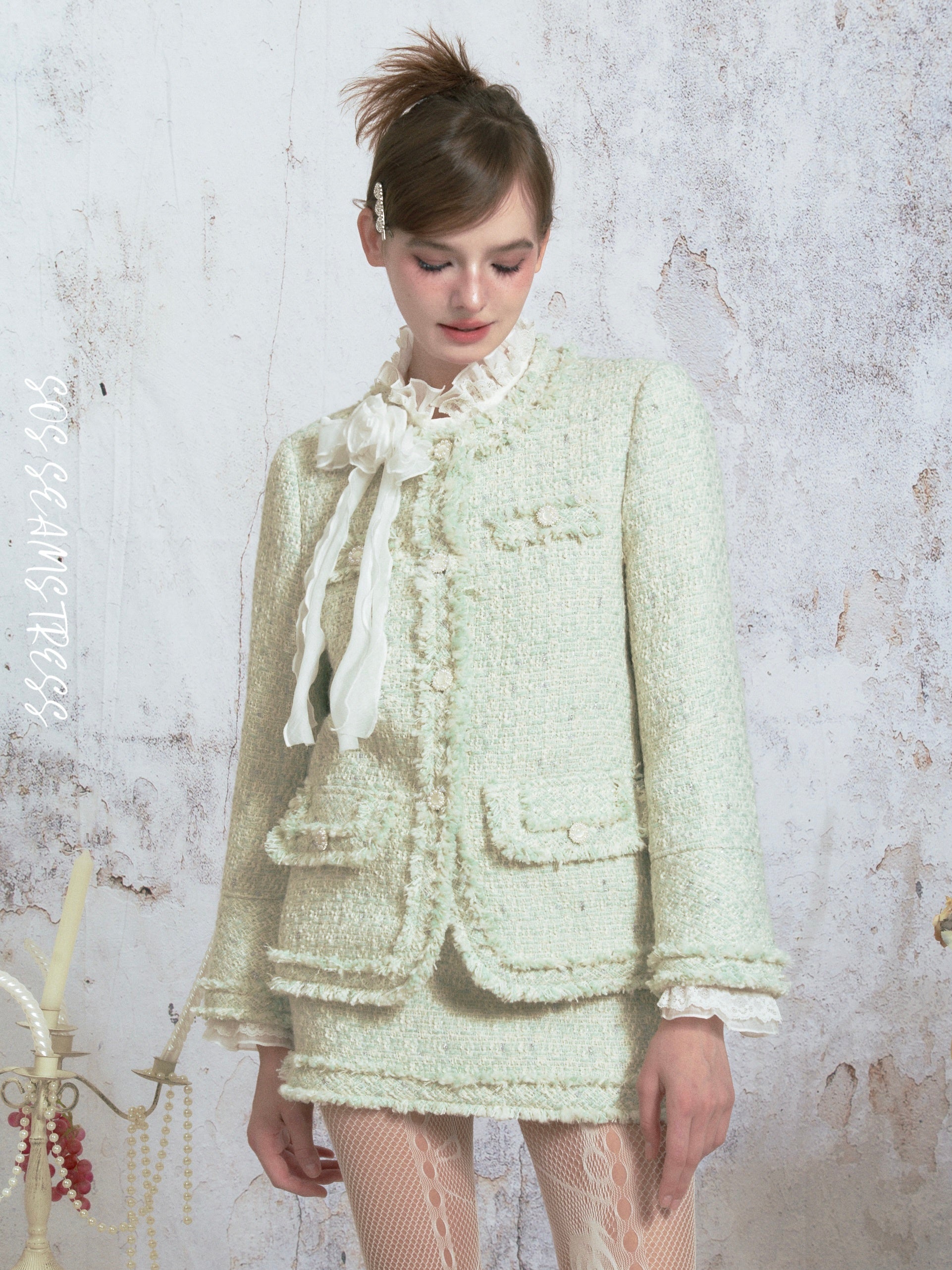 Tweed Raw Edge Camellia Jacket & Skirt