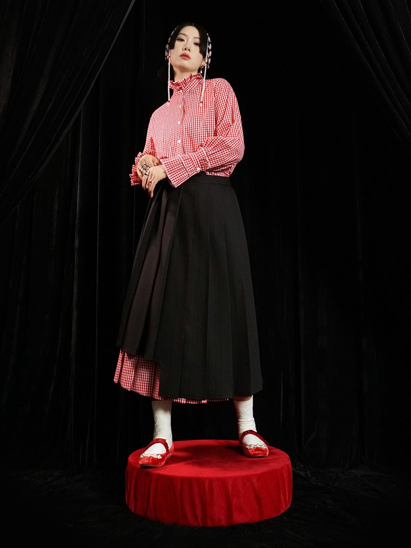 Double-layered Plaid Pleated Skirt