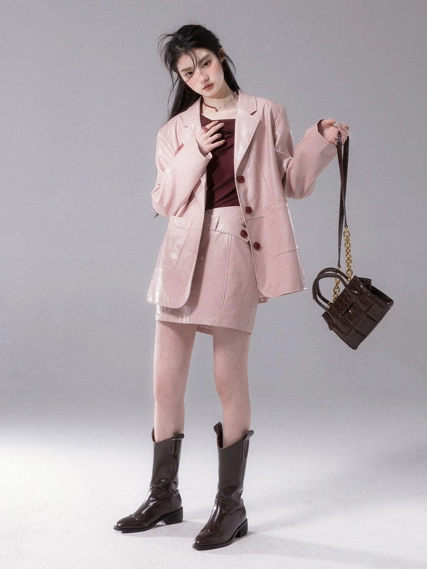 Loose Leather Jacket A-Line Skirt – ARCANA ARCHIVE