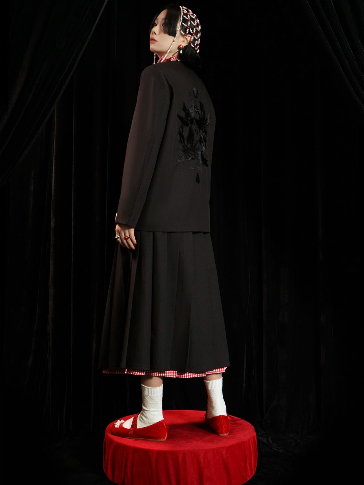 Double-layered Plaid Pleated Skirt