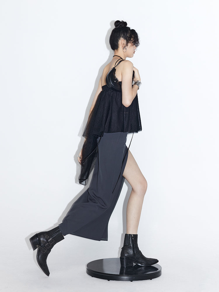 Pini jupe droite de taille haute mi-longueur