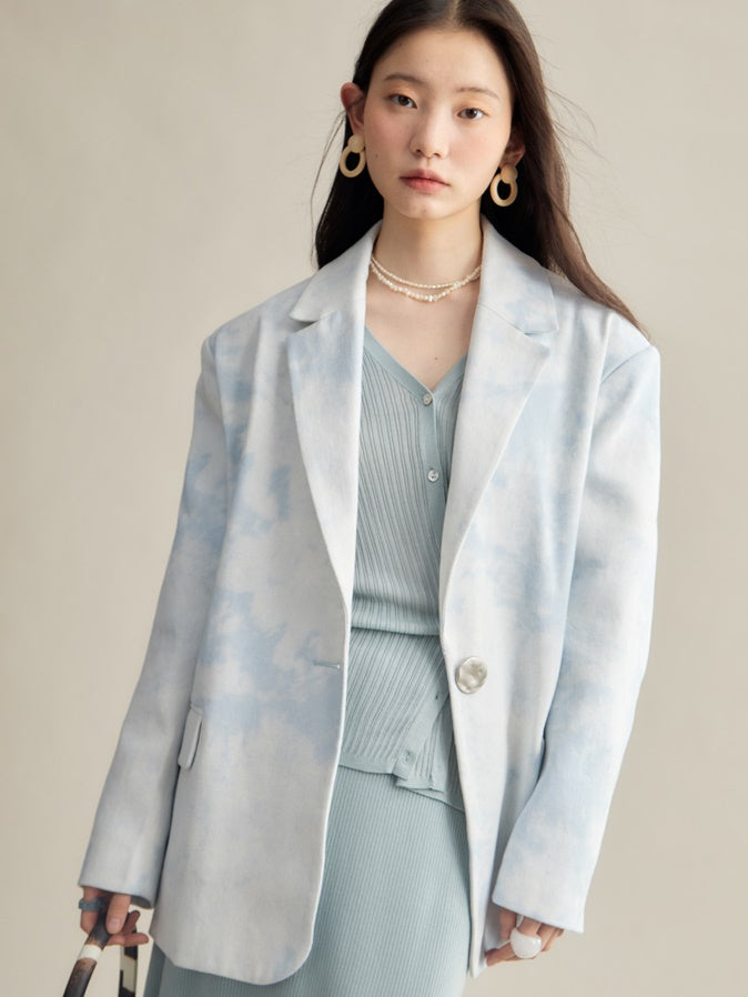Faded Marble Design Loose Denim Jacket