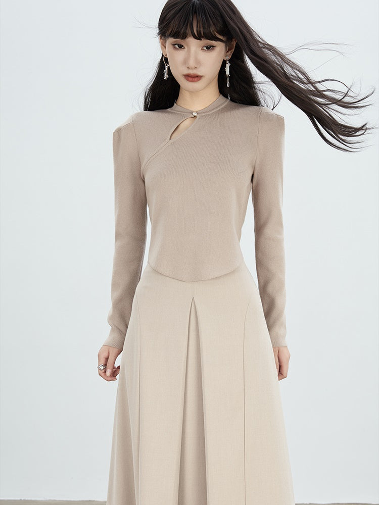 박스 플리츠 A라인 롱 스커트