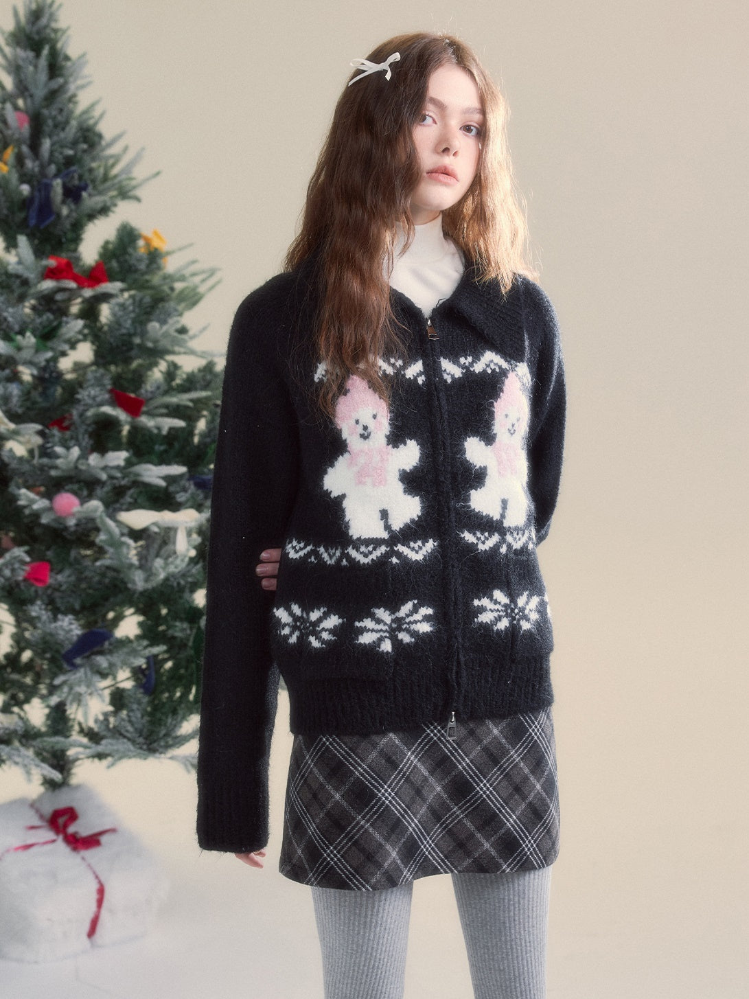 Snowman Fair Island Retro ZIP-Up Knitted Cardigan