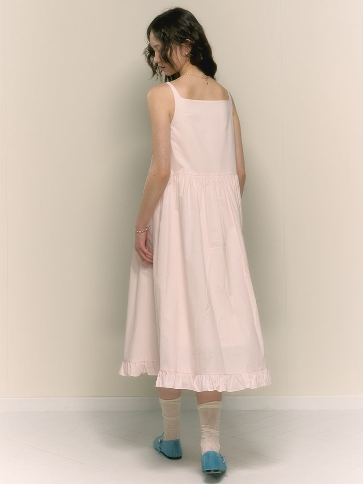 Asymmetric Floral Pleated High Waist Suspender Dress