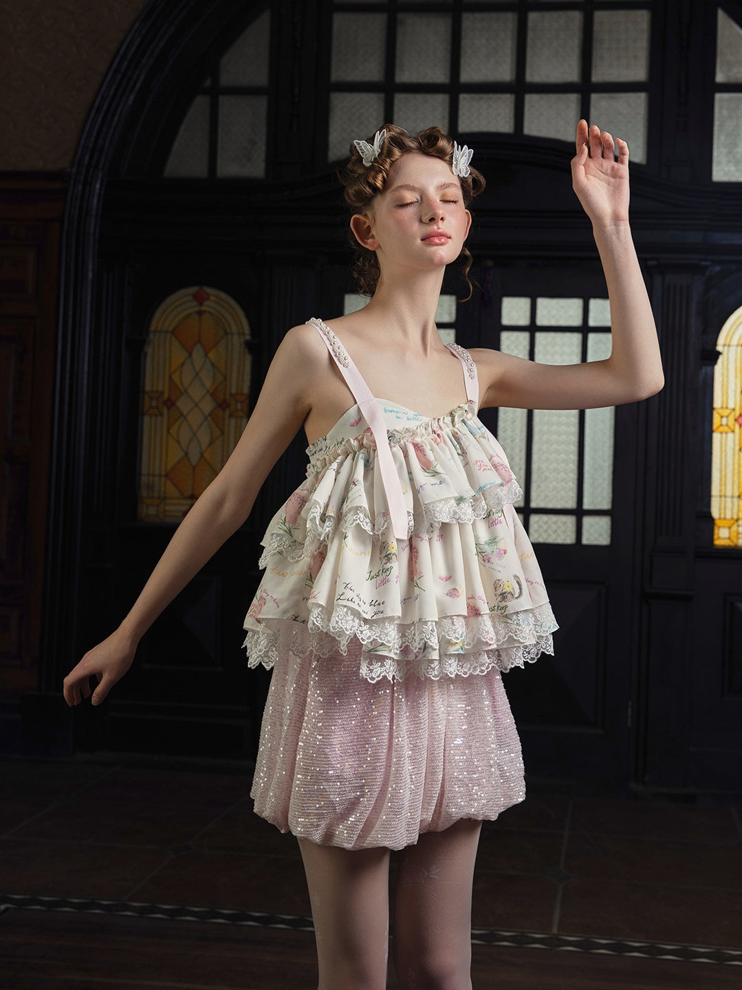 Printed Lace Stitch Cake Camisole