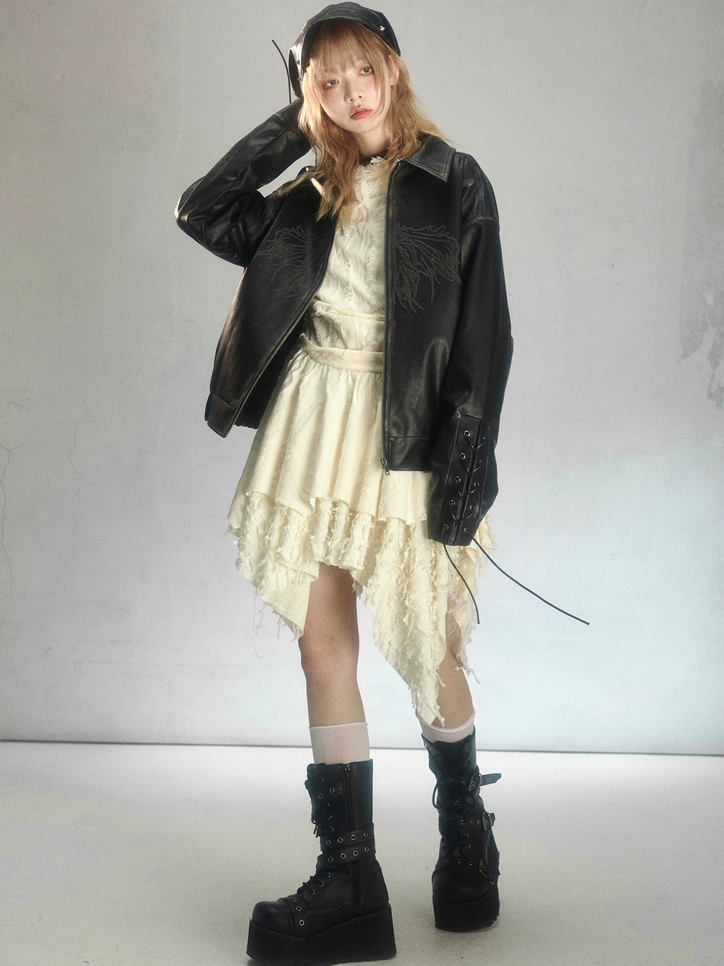 Veste en cuir lâche imprimé à l&