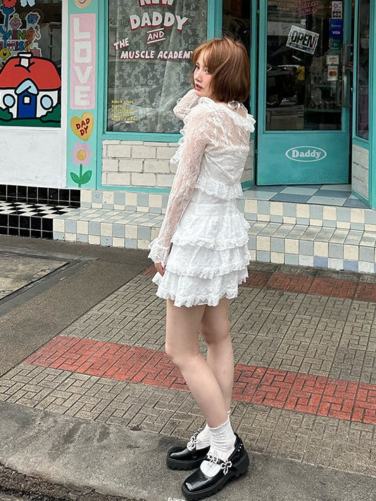 Long-sleeved Lace Sequined Short Cardigan