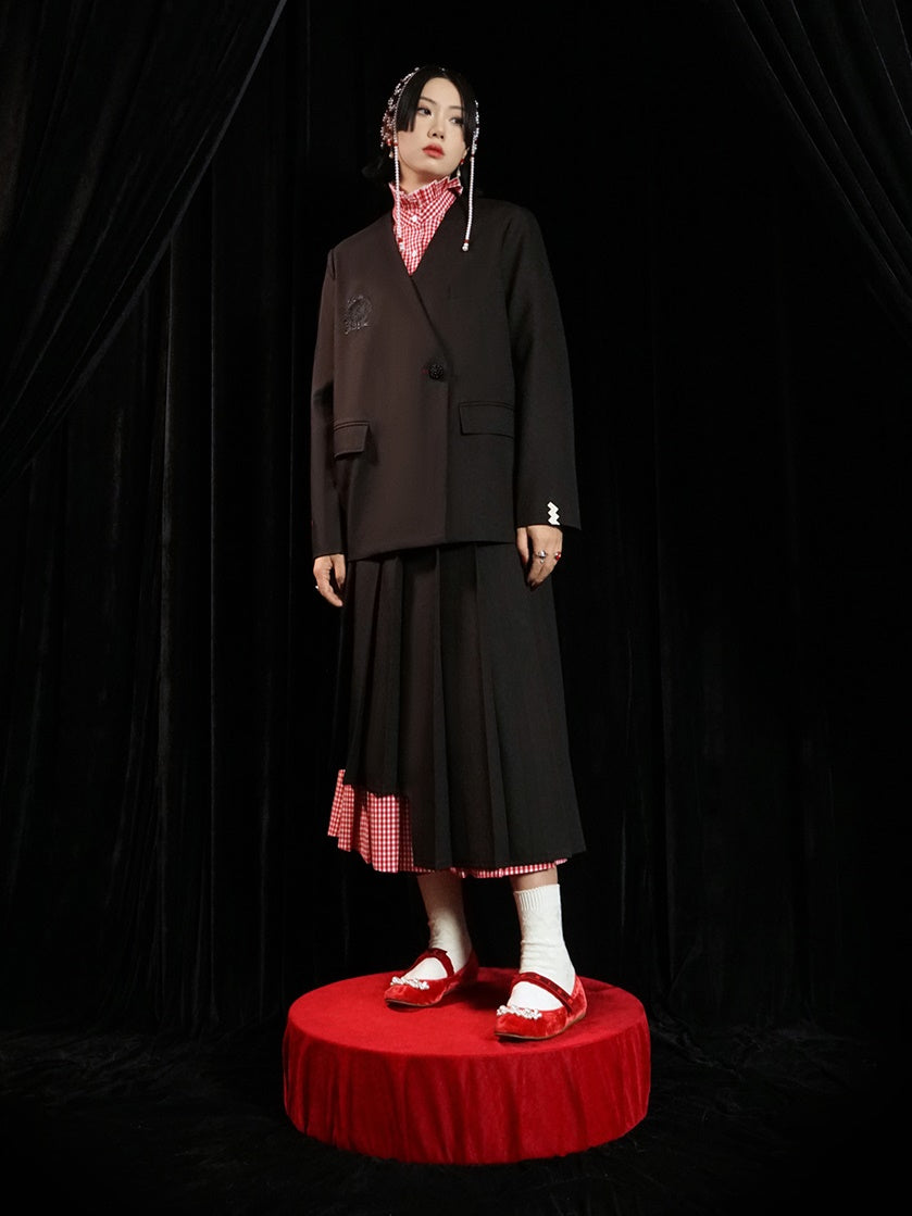 Double-layered Plaid Pleated Skirt