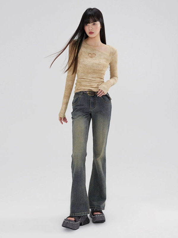 Heavy-duty Washed Micro-flare Gradient Jeans