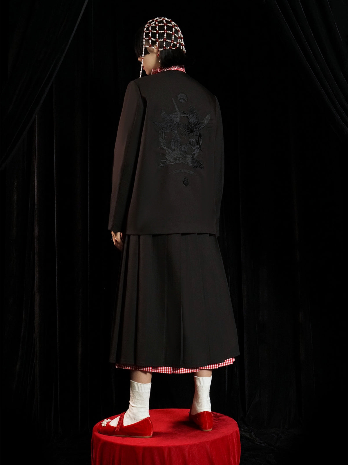 Double-layered Plaid Pleated Skirt