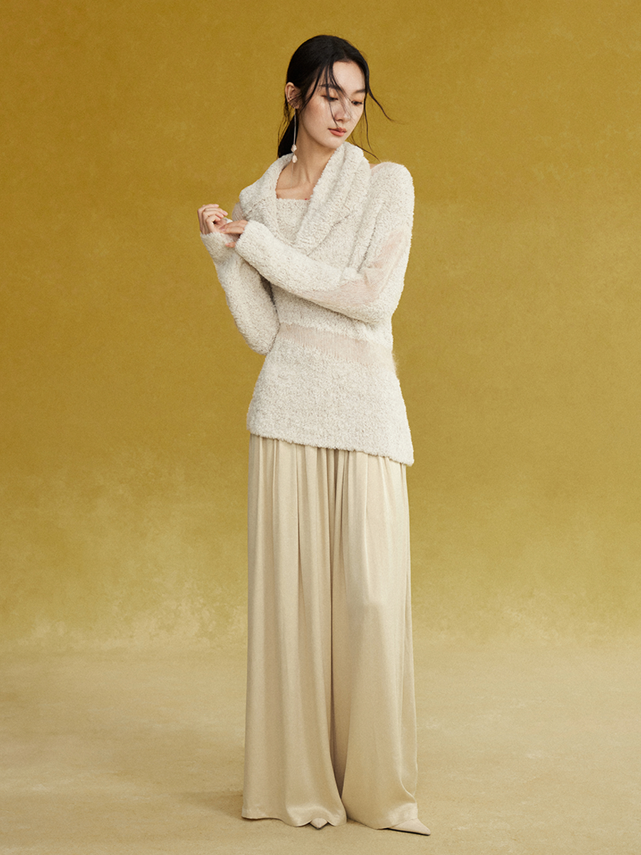 Patchwork Asymmetrical Pile Collar Sweater