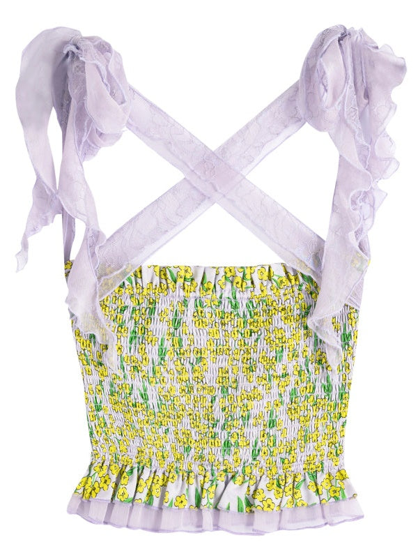 Floral Strap Shirring Tube Top