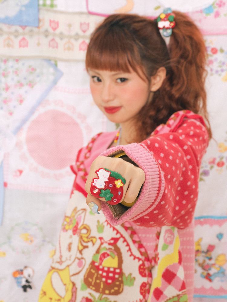 딸기 토끼 수지 반지