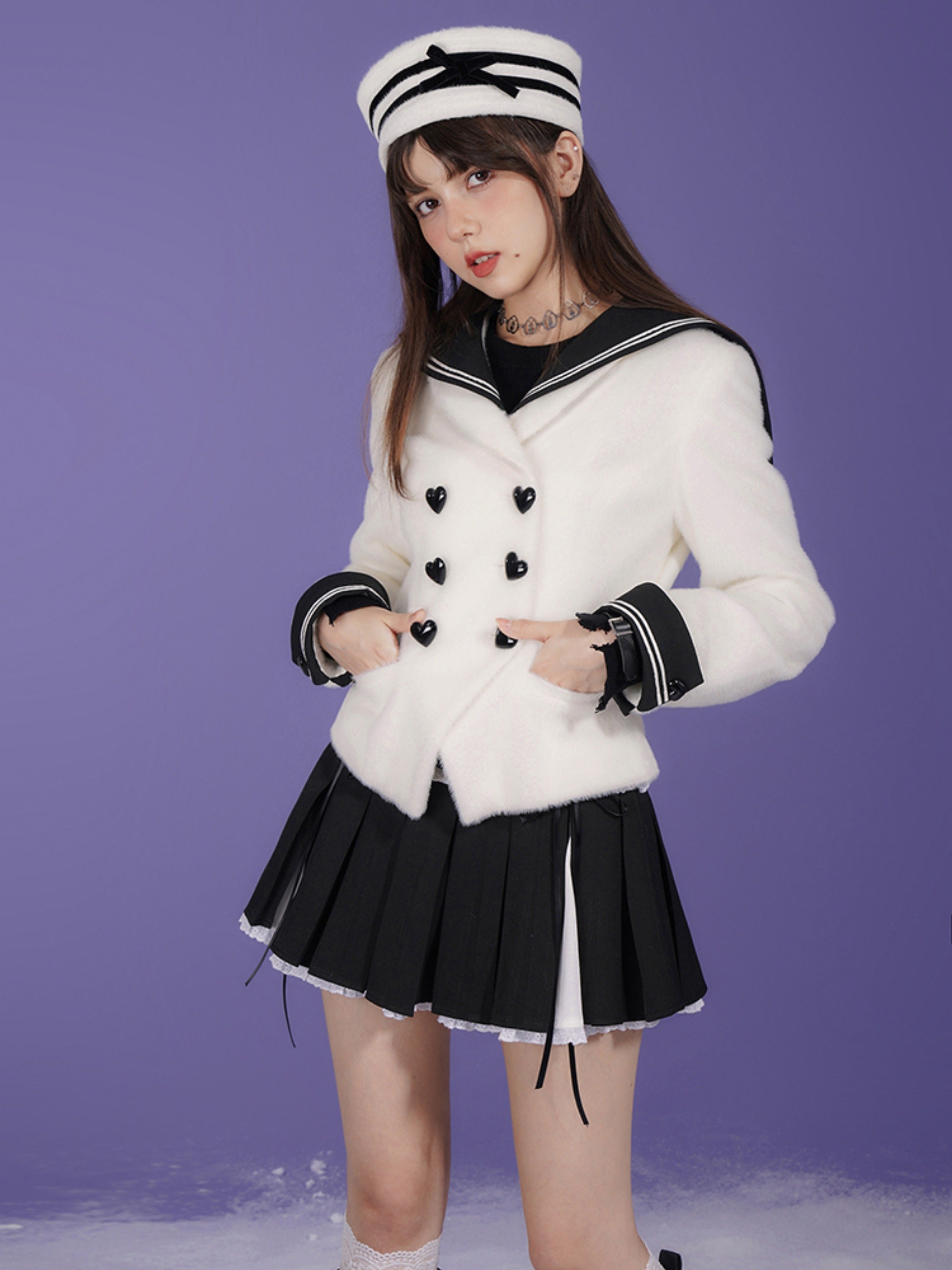 대학 스타일 선원 칼라 짧은 재킷