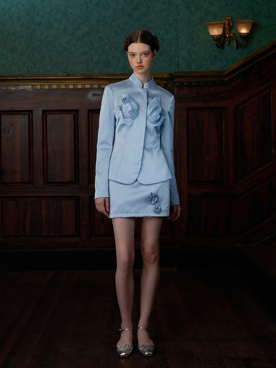 Dreidimensional Blumendesign Mao Kragenjacke & Rock