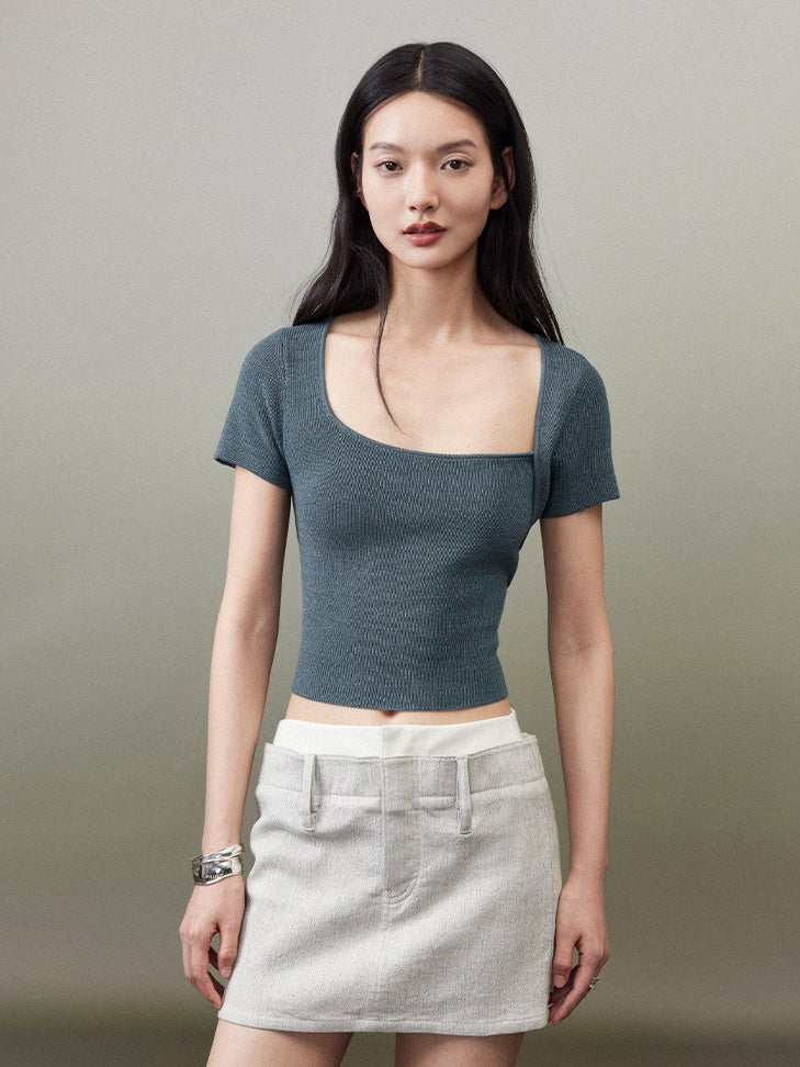 Irregular Square Collar Basic Cutsew