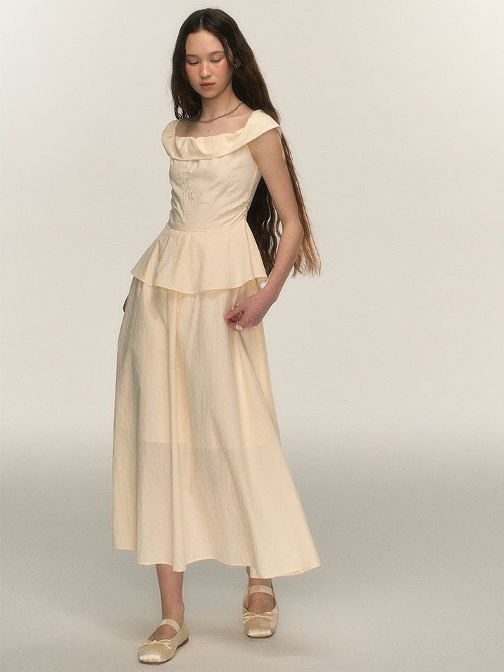 One-shoulder Embroidery Peplum Design One-piece