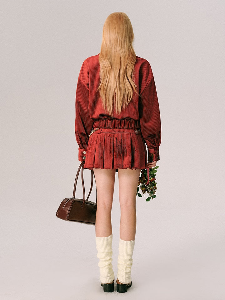 Samt Swing Top Blouson & Mini Faltenrock & langer Meerjungfrau -Rock