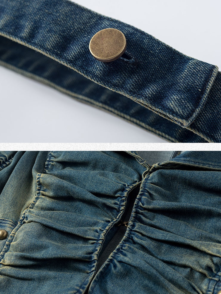 Street Pleated Stacked Denim Jacket