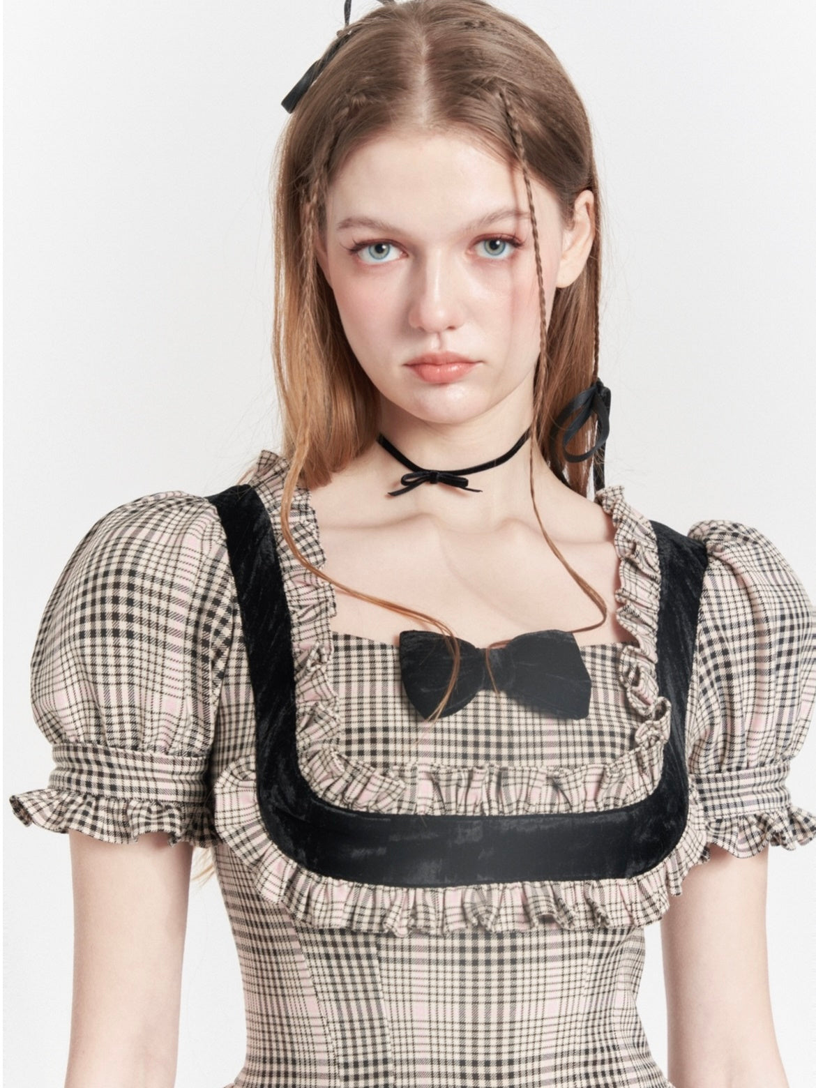 PLAID COLLEGE STYLE LACE SQUARE COLLAR FAKE TWO-PIECE Dress