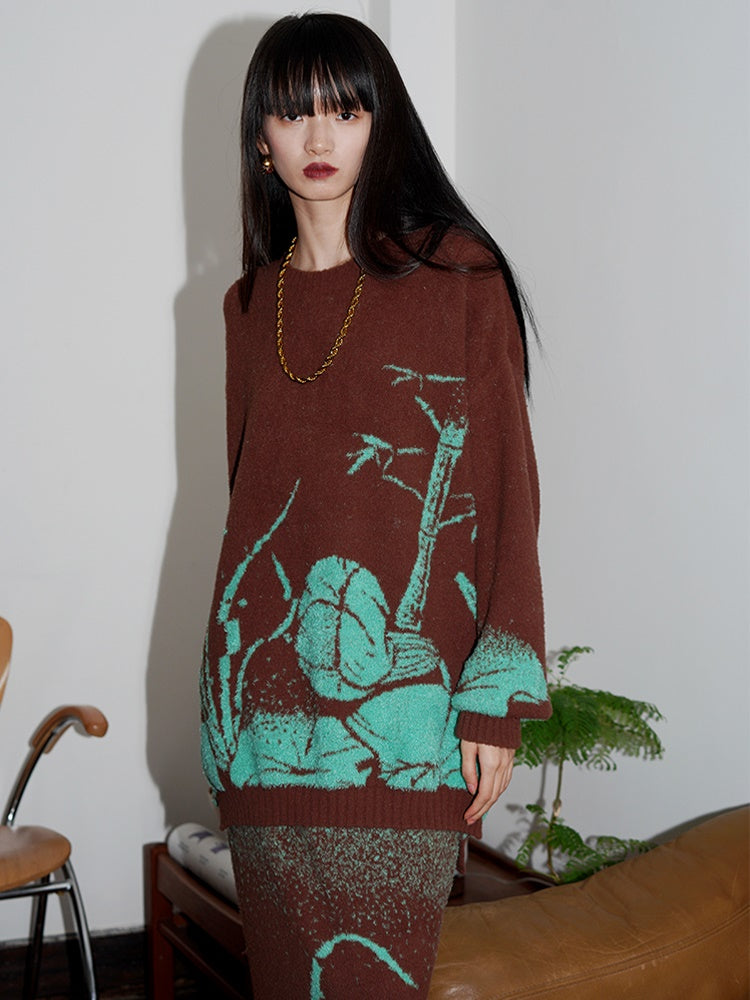 Lose Blume Jacquard Strickpullover & Rock