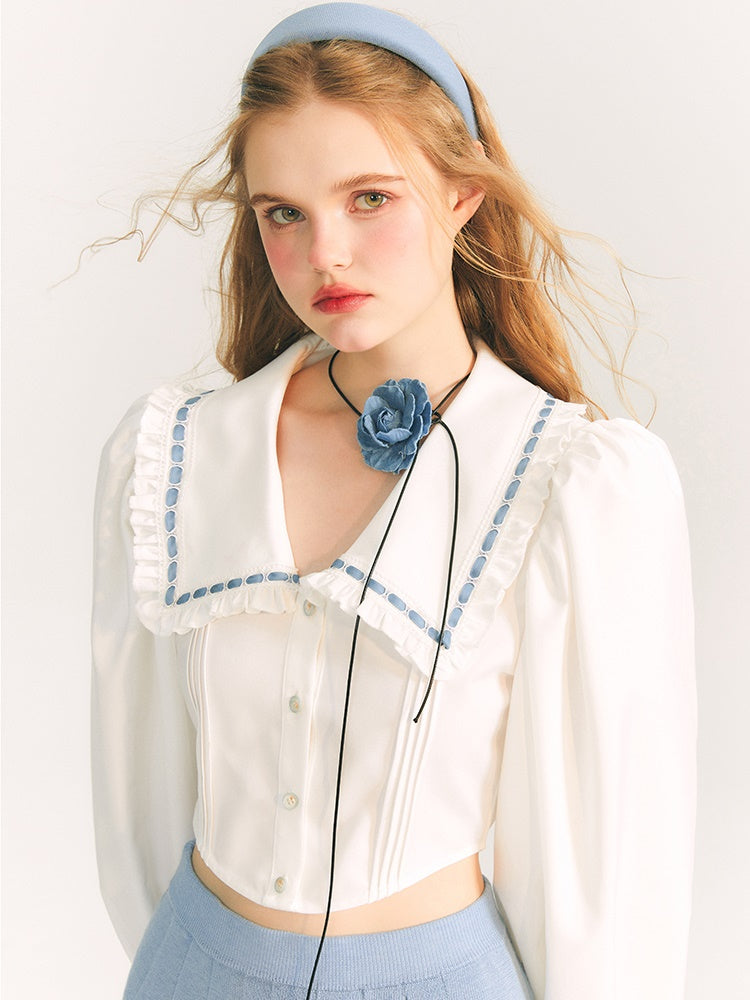 Spitzenpuppenkragen kurzes Ballonhemdhemd