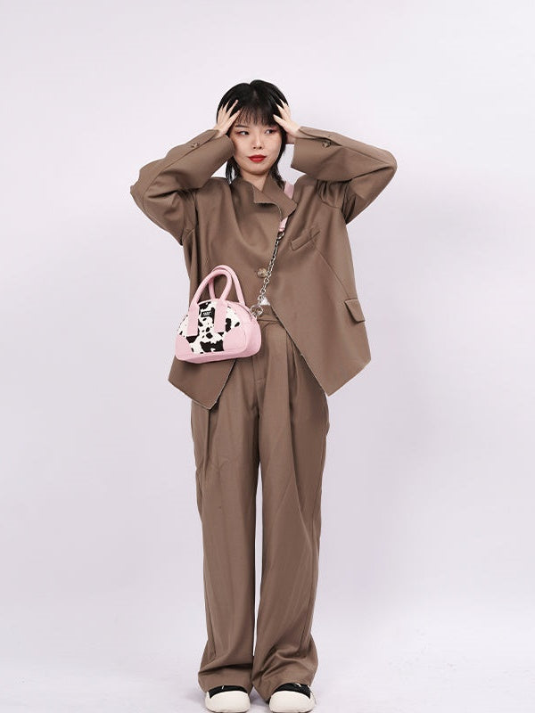 소 패턴 가죽 미니 메신저 백