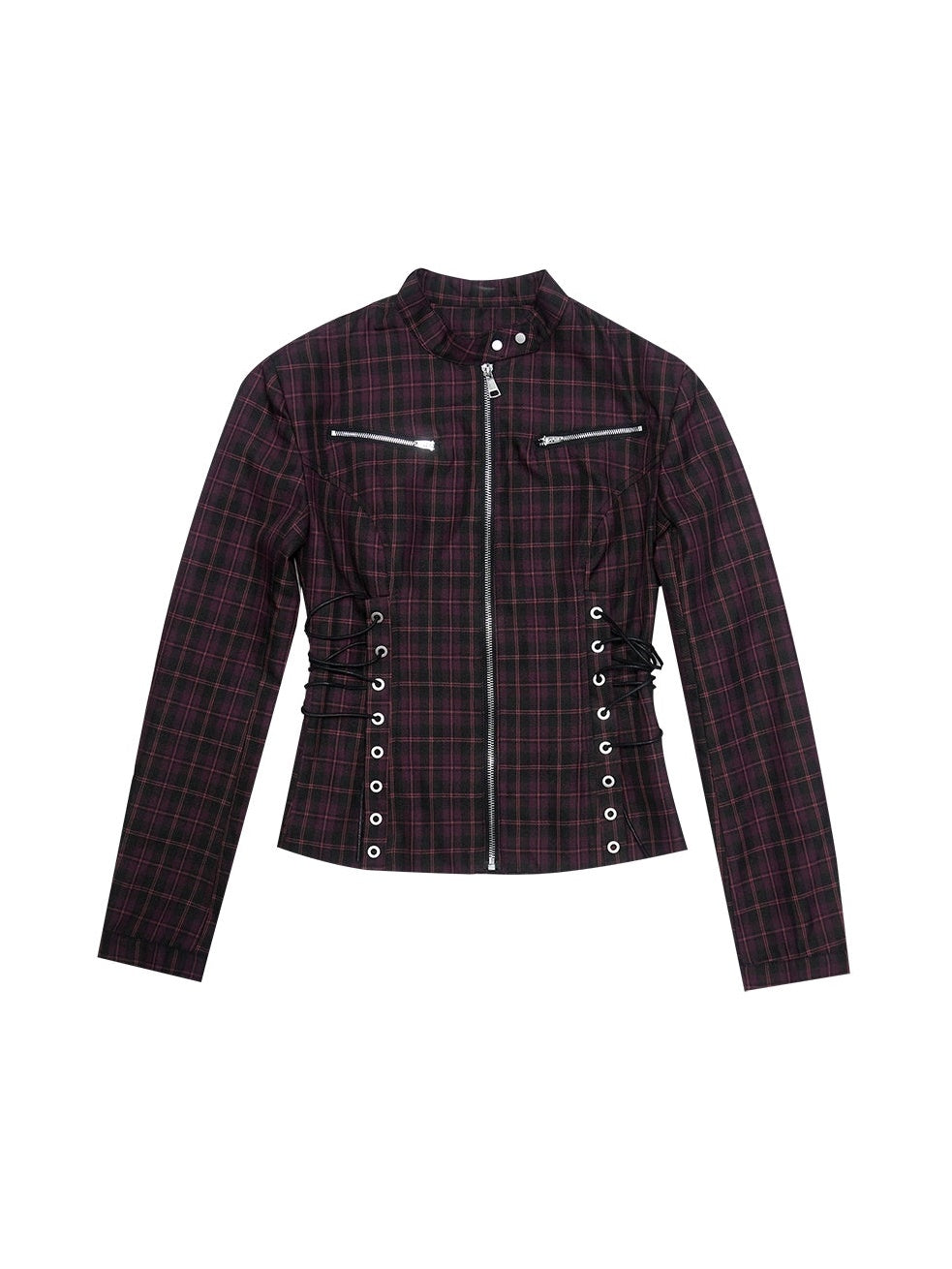 Check Zipper Short Jacket & Patch Pocket Long Skirt