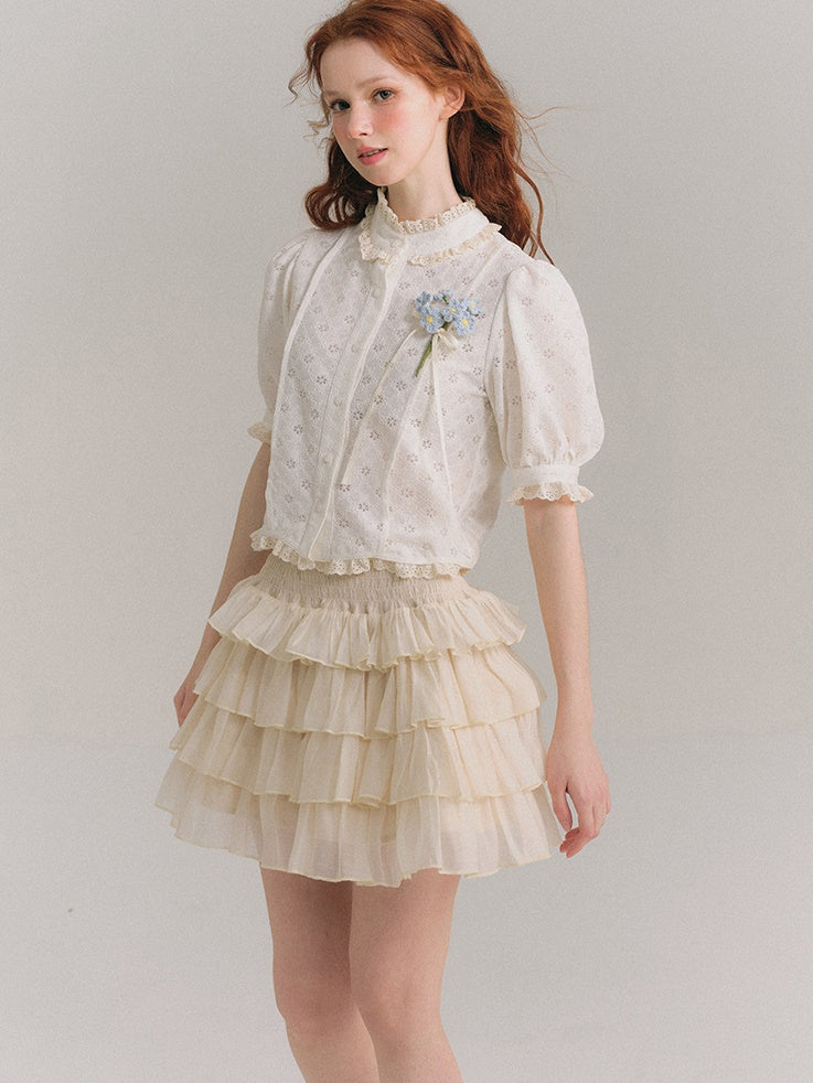 Shimmer Frill Collar Shirt & Fluffy Cake Skirt