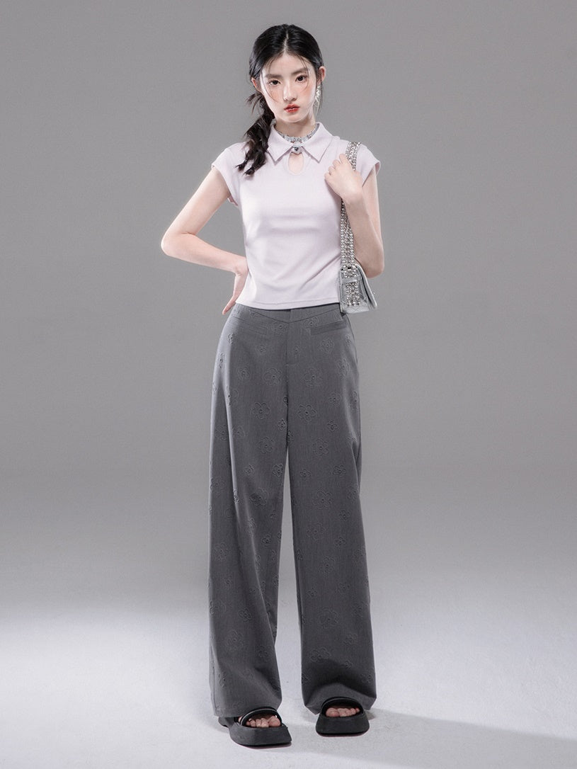 Chinese Style French Sleeve Cutsew & Tie-Dye Printed Suspender One-piece Set-up