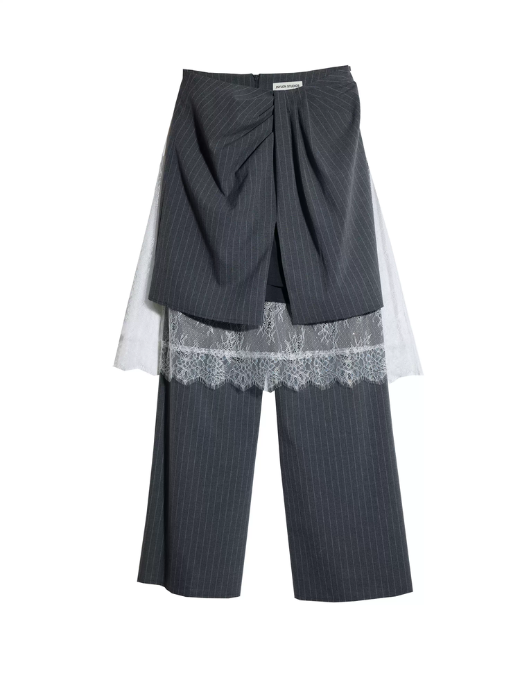 Layered Stripe Lace Flower Nichi Skirt&Pants