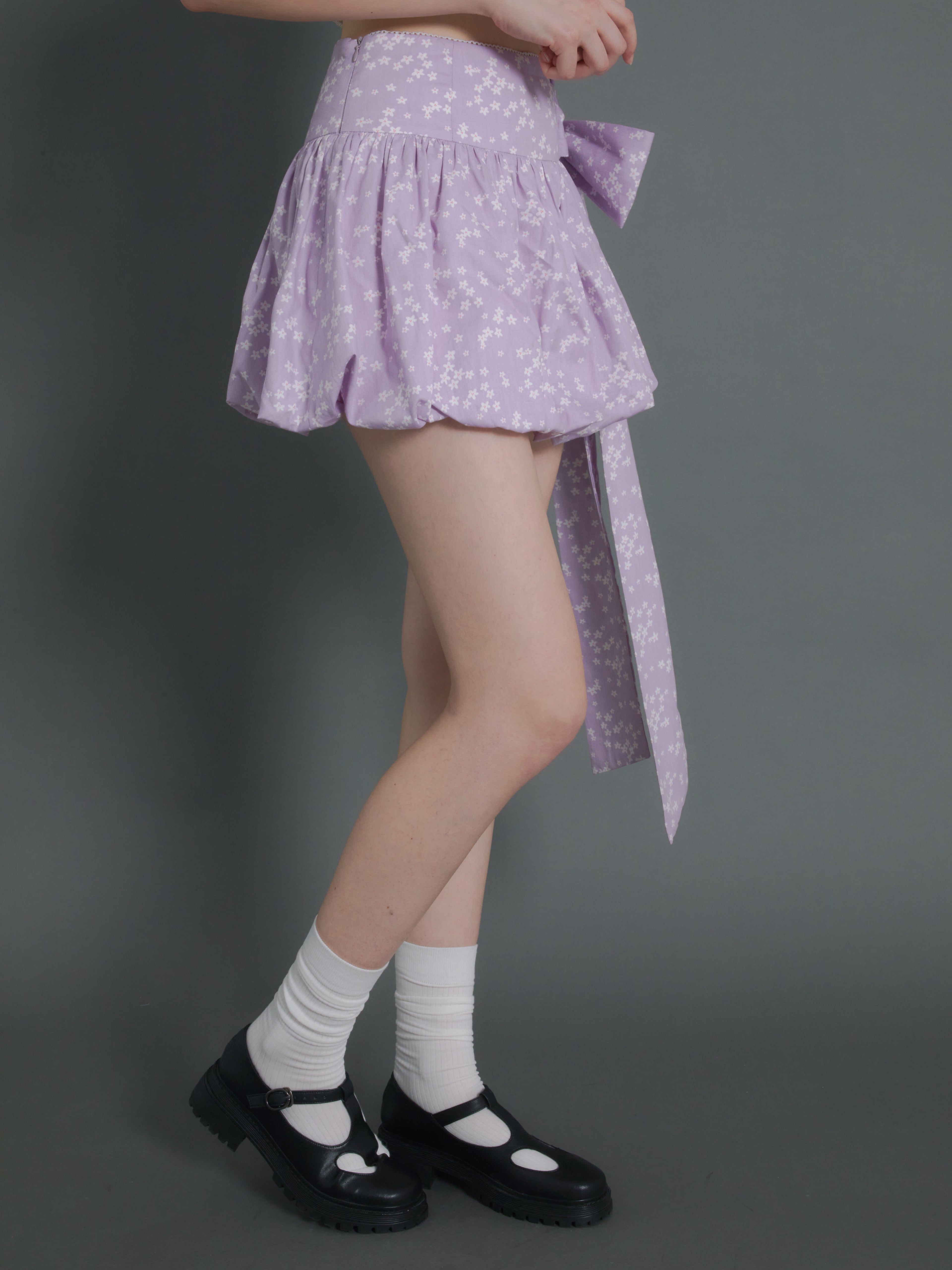 Floral Short Sleeve Cropped Top & Ribbon Bud Skirt