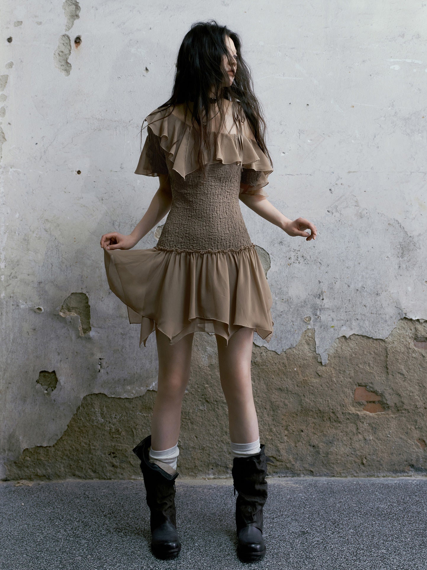 One-Shoulder Washer Frill Dress