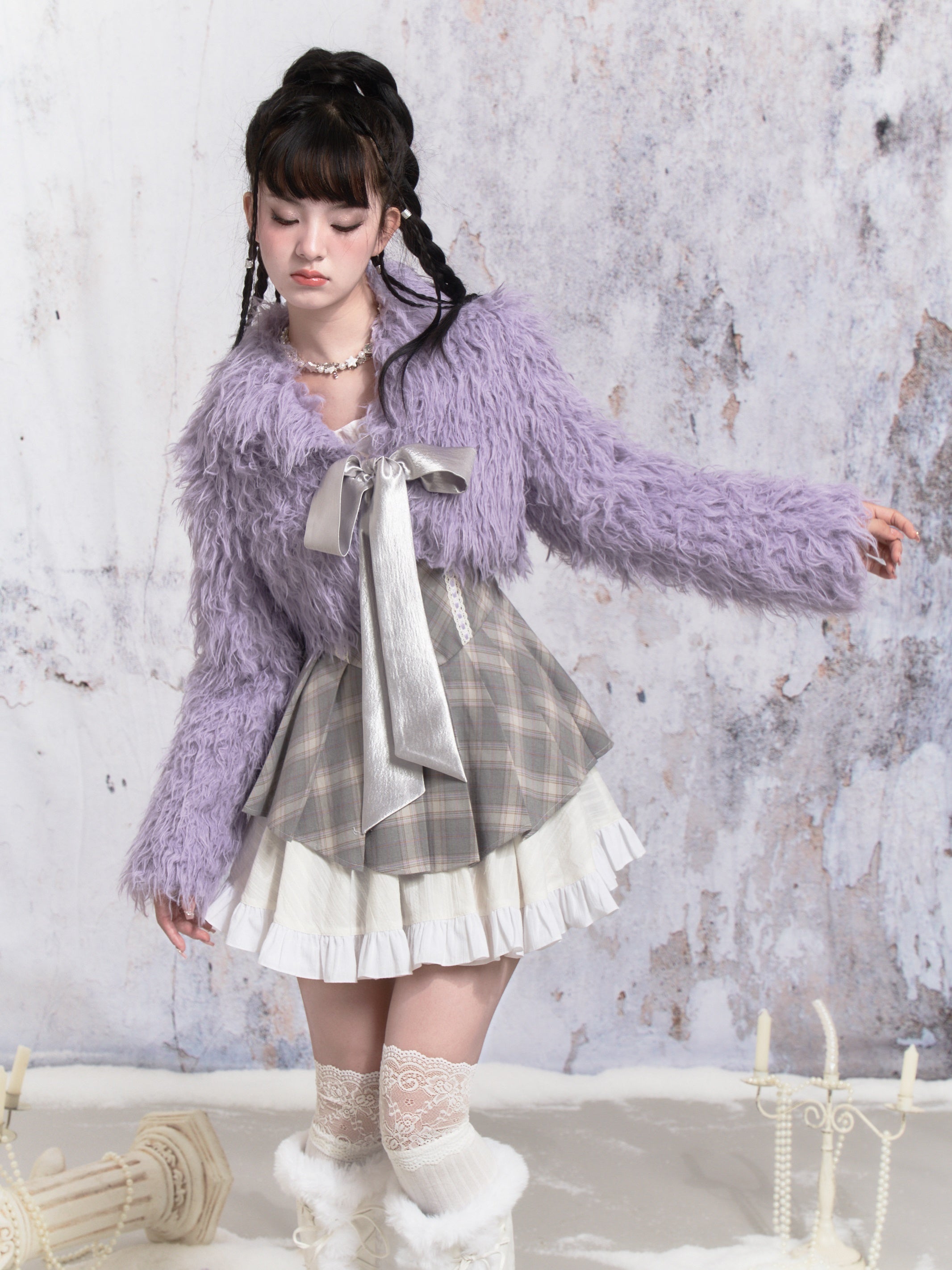 Fur Bow Cropped Coat