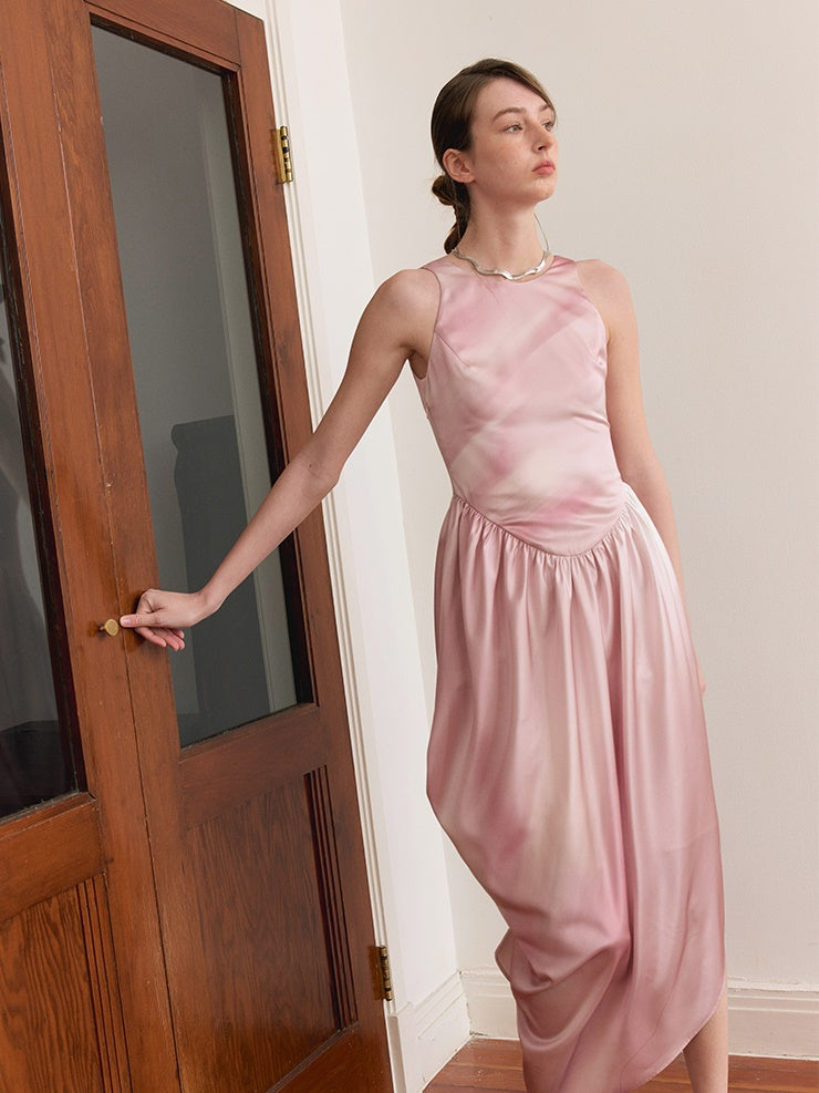 Mudged Print Dreimetrie Rückenfreies Kleid Kleid