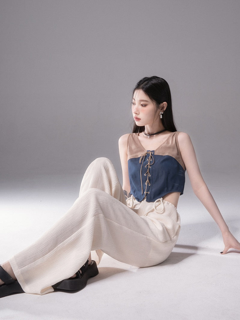 Vertical Texture Wide Leg Summer Pants