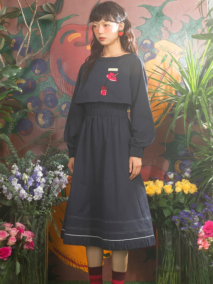 Lily Embroidery Layered Design Waist Shape One-piece