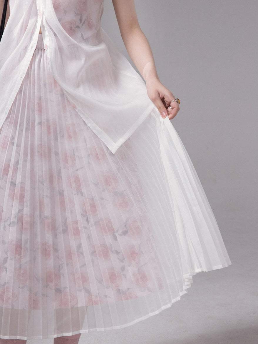 층상 깎아 지른 꽃 탑 & 주름 스커트