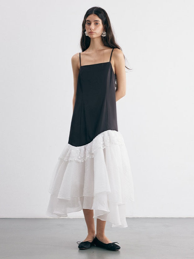Curved Stitching Design Lace Trimmed Slip Dress