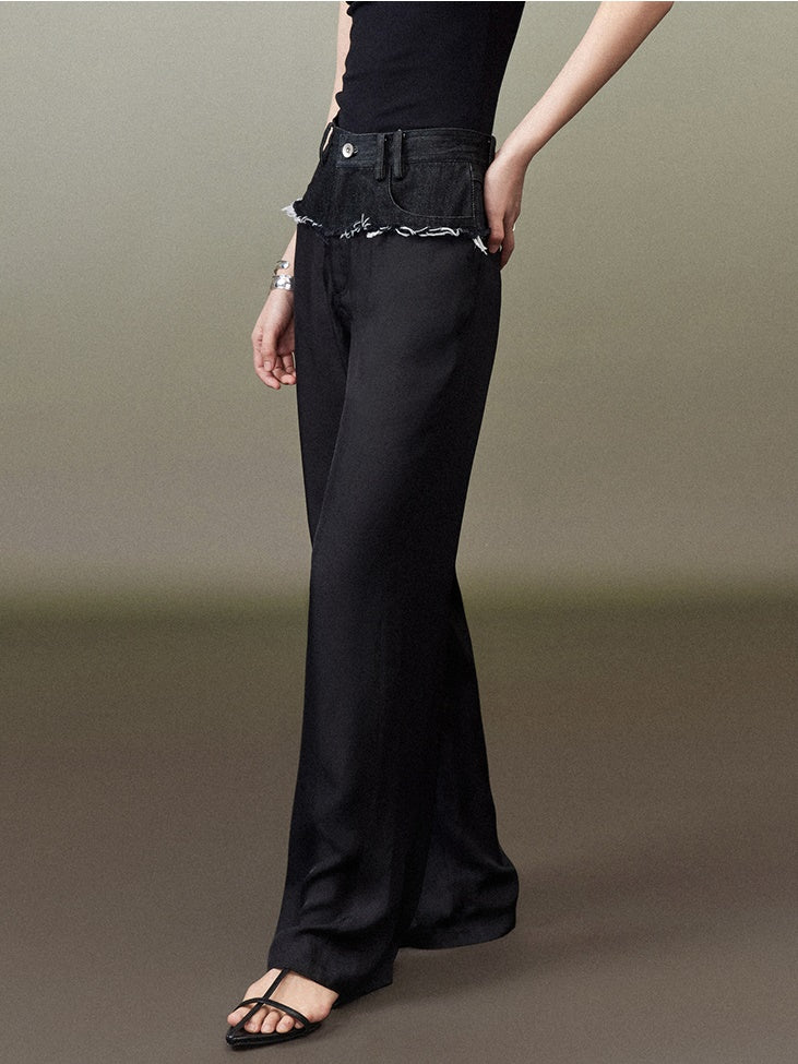 Raw Edge Straight Casual Wide Leg Pants
