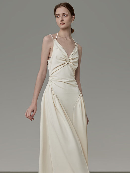 V-förmiger Ausschnitt sammeln Sling-Kleid