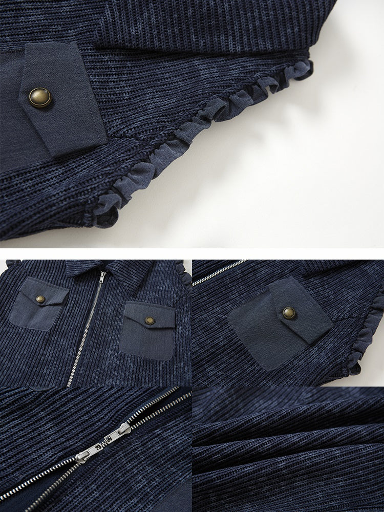 Polo Collar Knitted Sleeveless Top & Shawl Cardigan Set-up