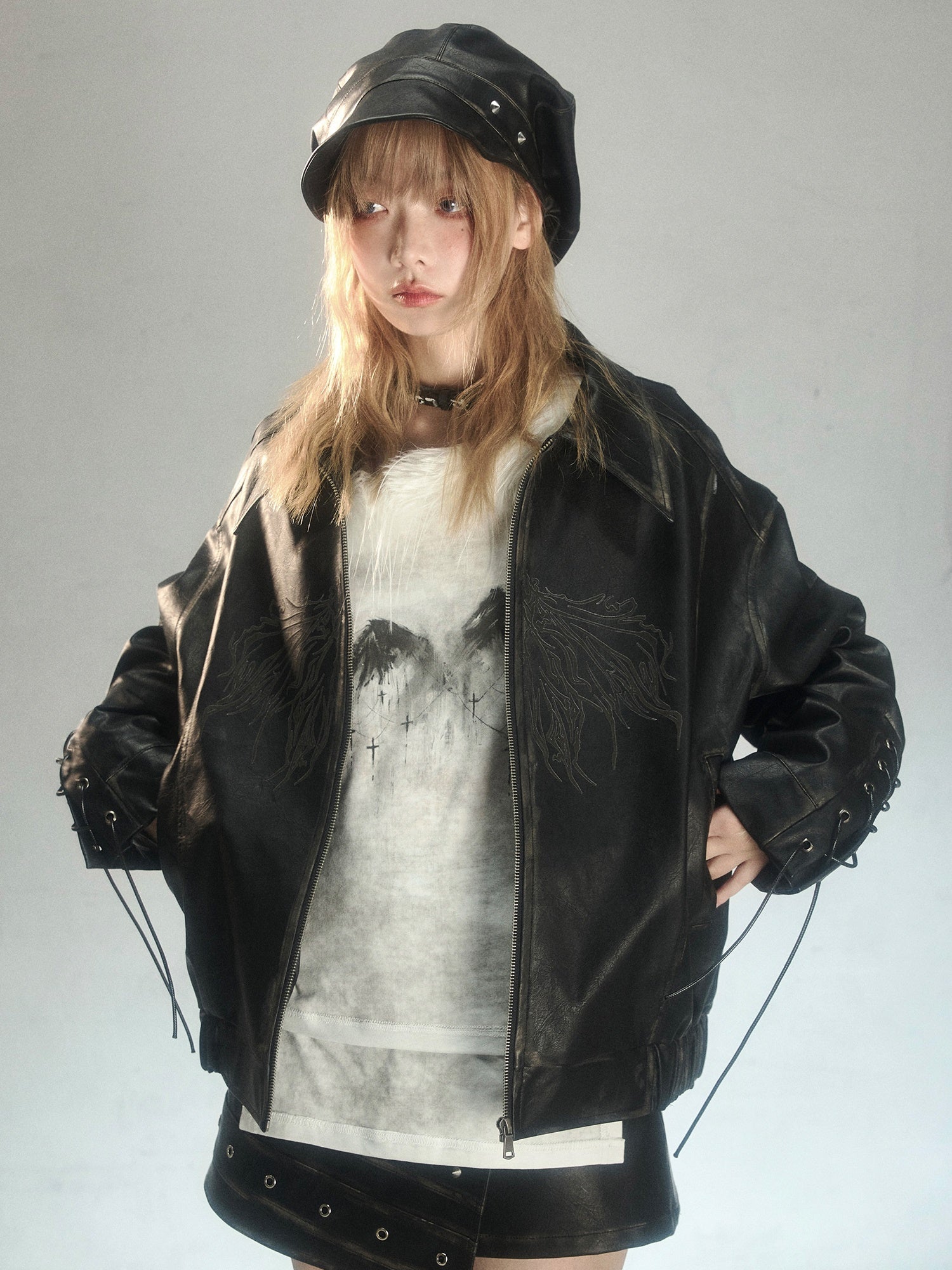 Veste en cuir lâche imprimé à l&