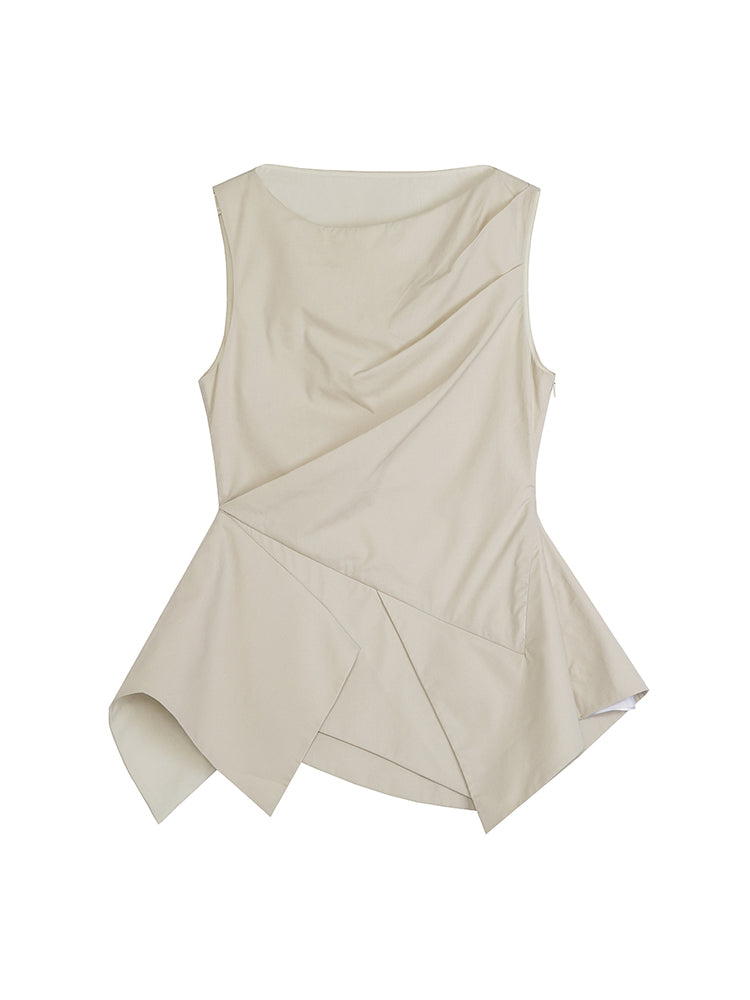 허리 비대칭 주름 디자인 소매가 상단