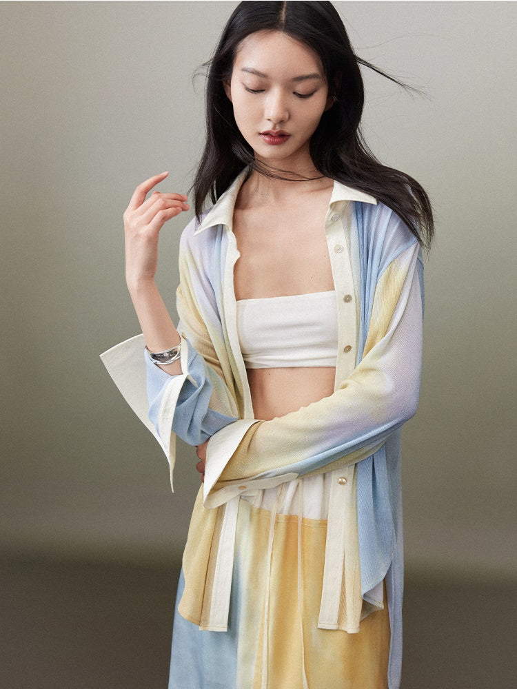 조석 블루 오버 크기 셔츠