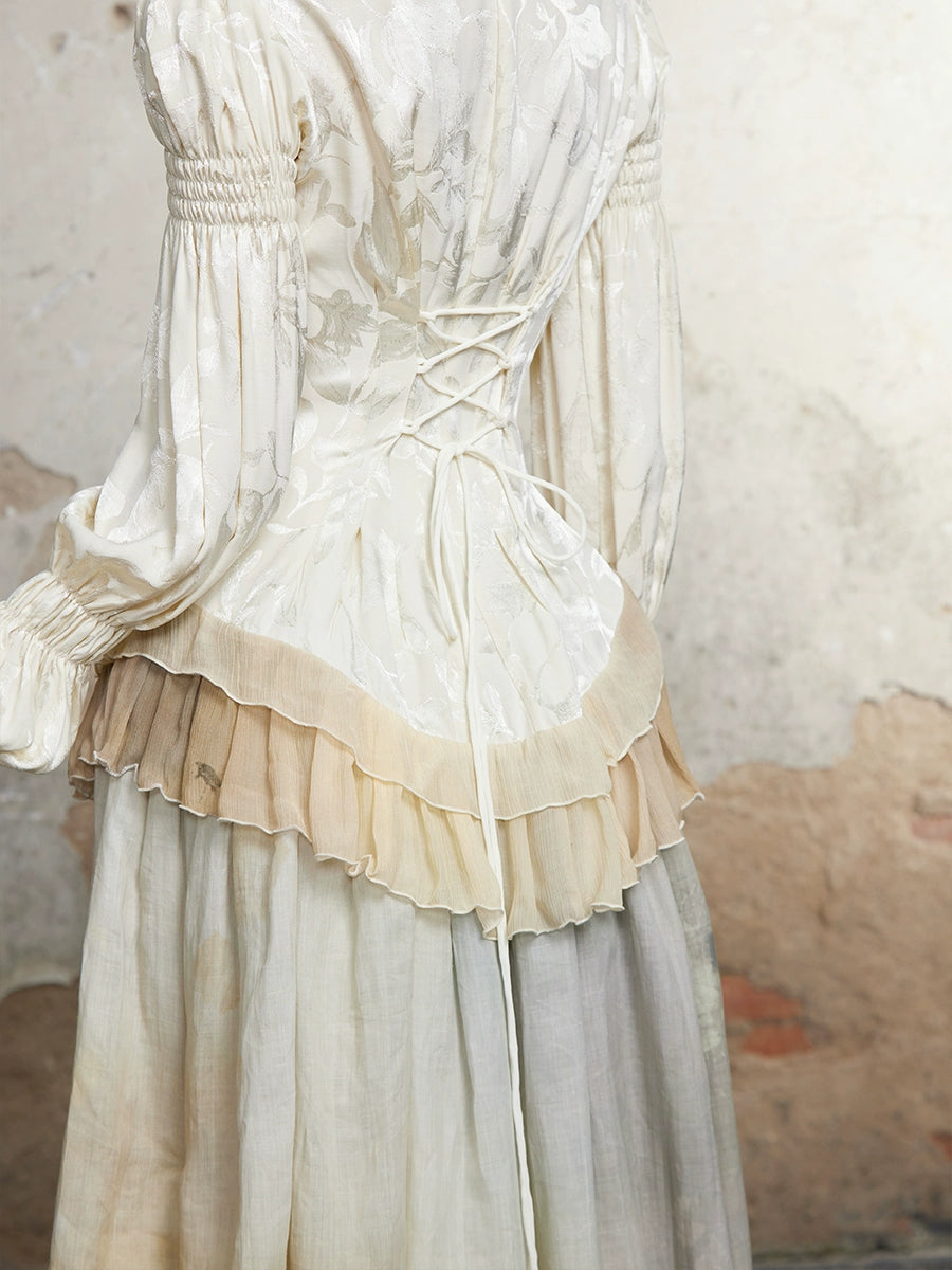 V-Neck Palace 스타일 퍼프 슬리브 상단