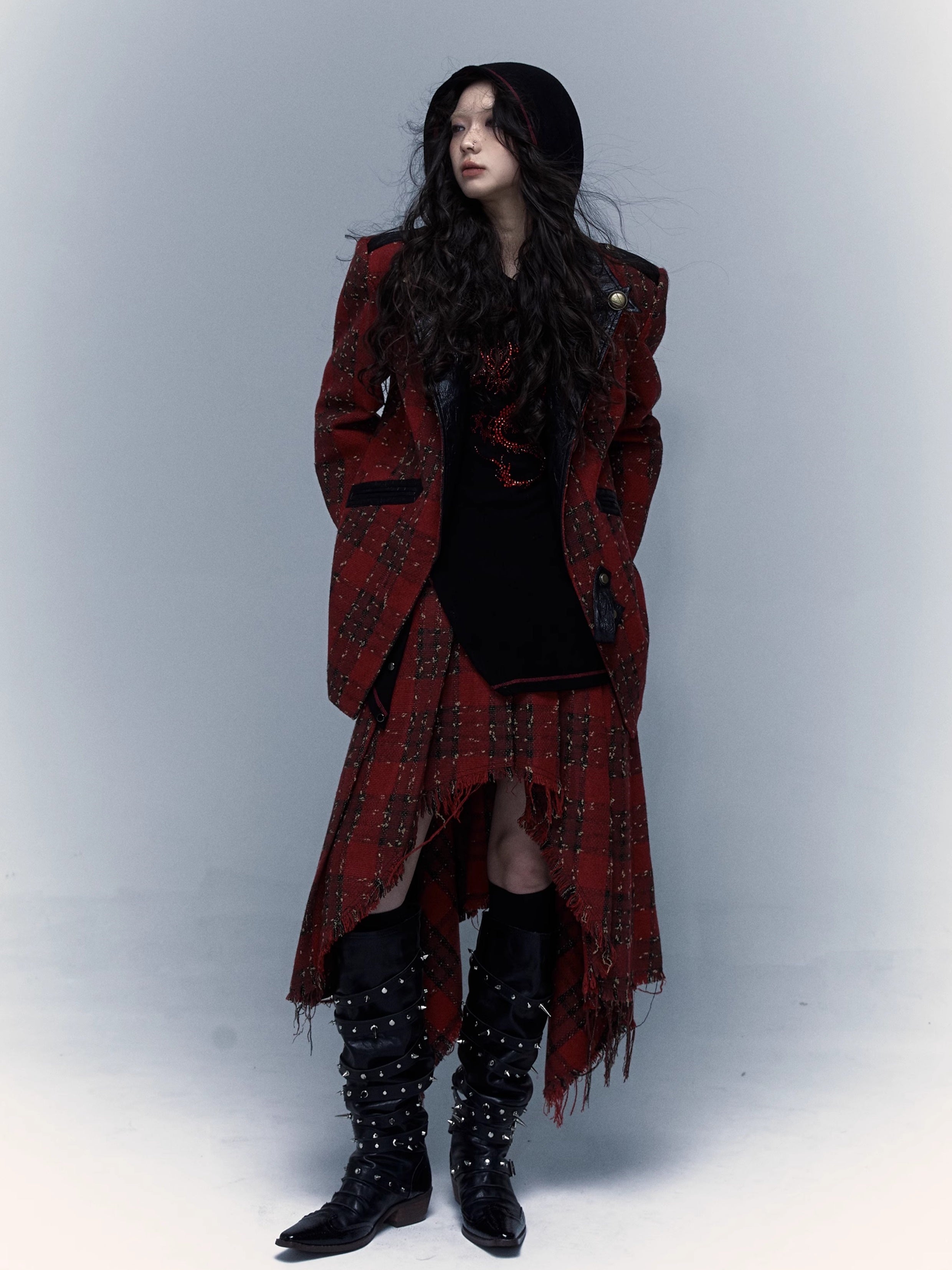 Punk Plaid Stitching Irregular Skirt