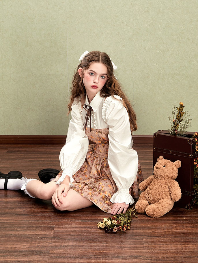 Retro Oil Painting Floral Sweet Dress & Sleeve Bolero